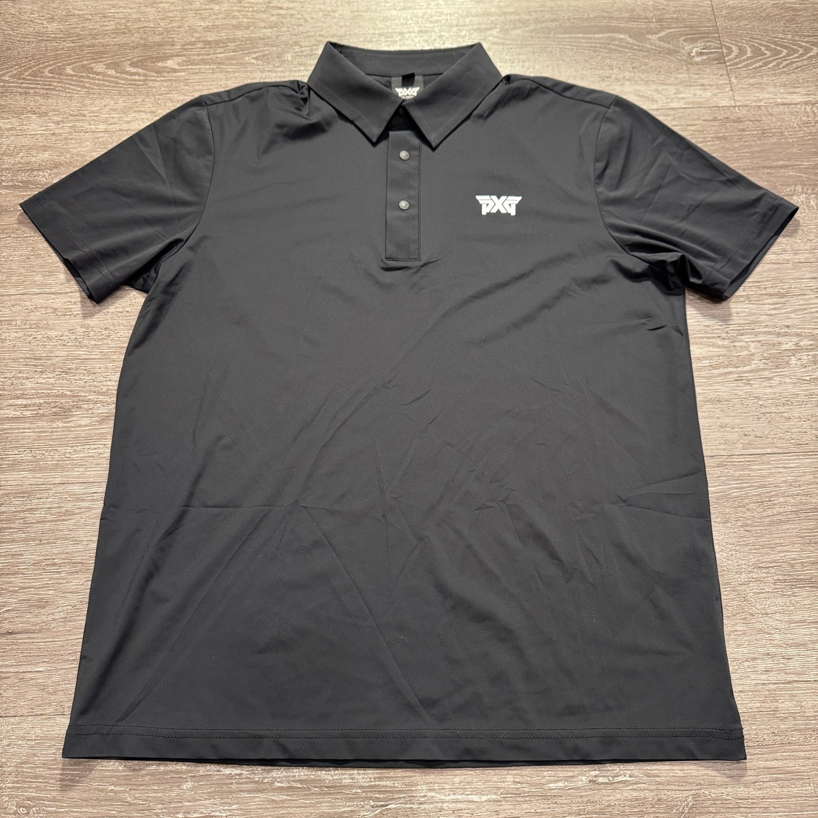 PXG Polo Shirt Mens Large Black Nylon Stretch Performance Golf Short Sleeve Top