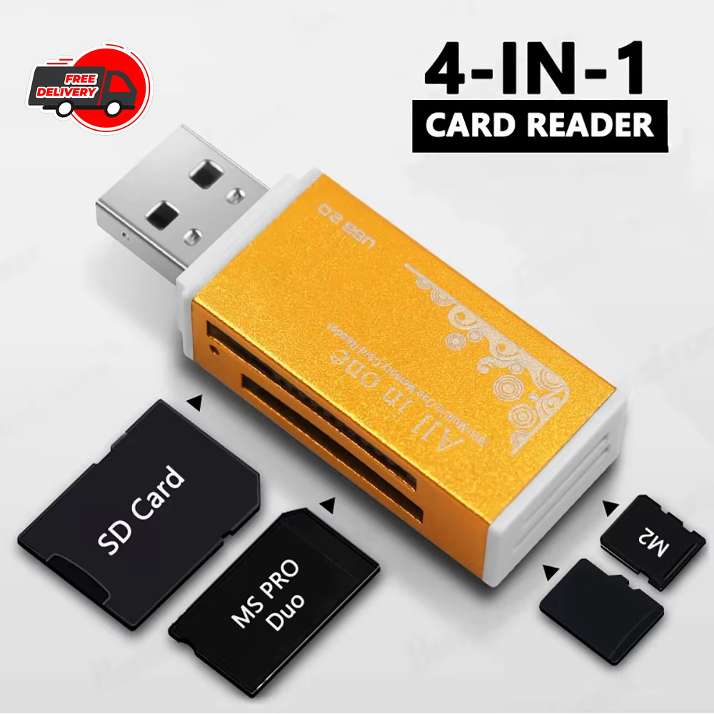 USB 2.0 4-in-1 Card Reader Adapter SD TF SDHC MMC MS Pro Duo M2 Memory Card