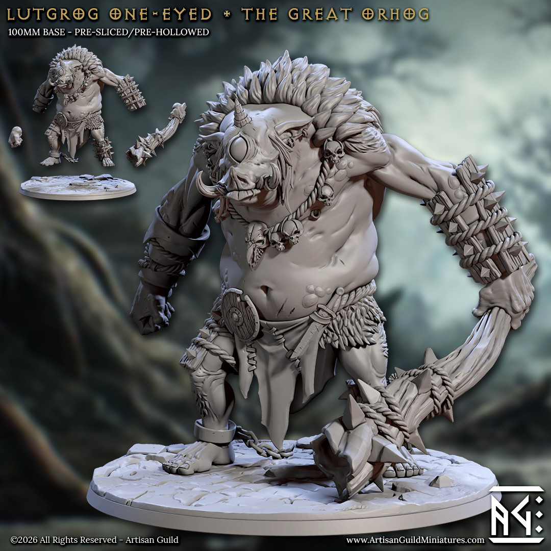Pig Orc Warband Giant Cyclops Lutgrog Boar | 32mm scale miniature Artisan Guild