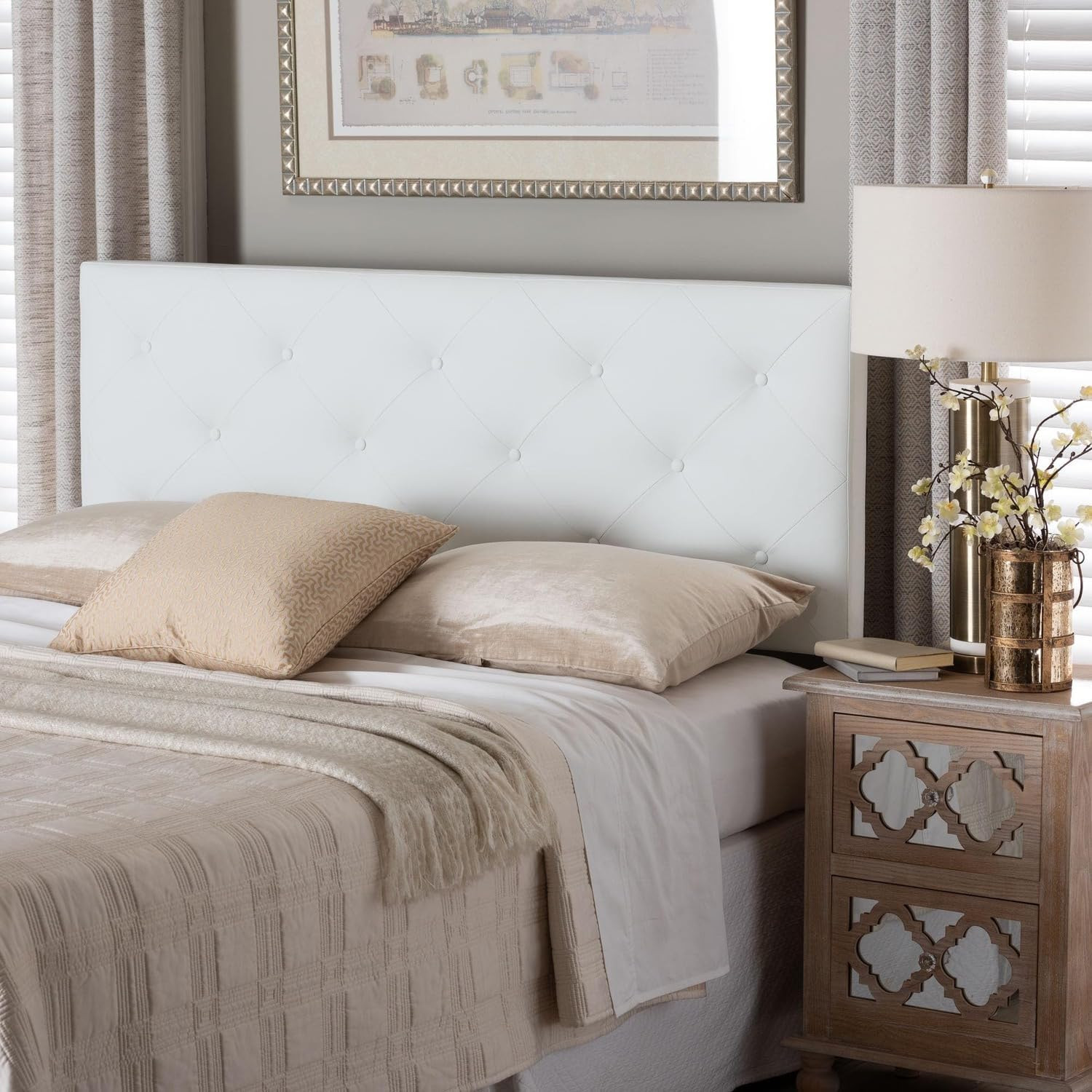 Modern White Faux Leather Full Headboard by Baltimore