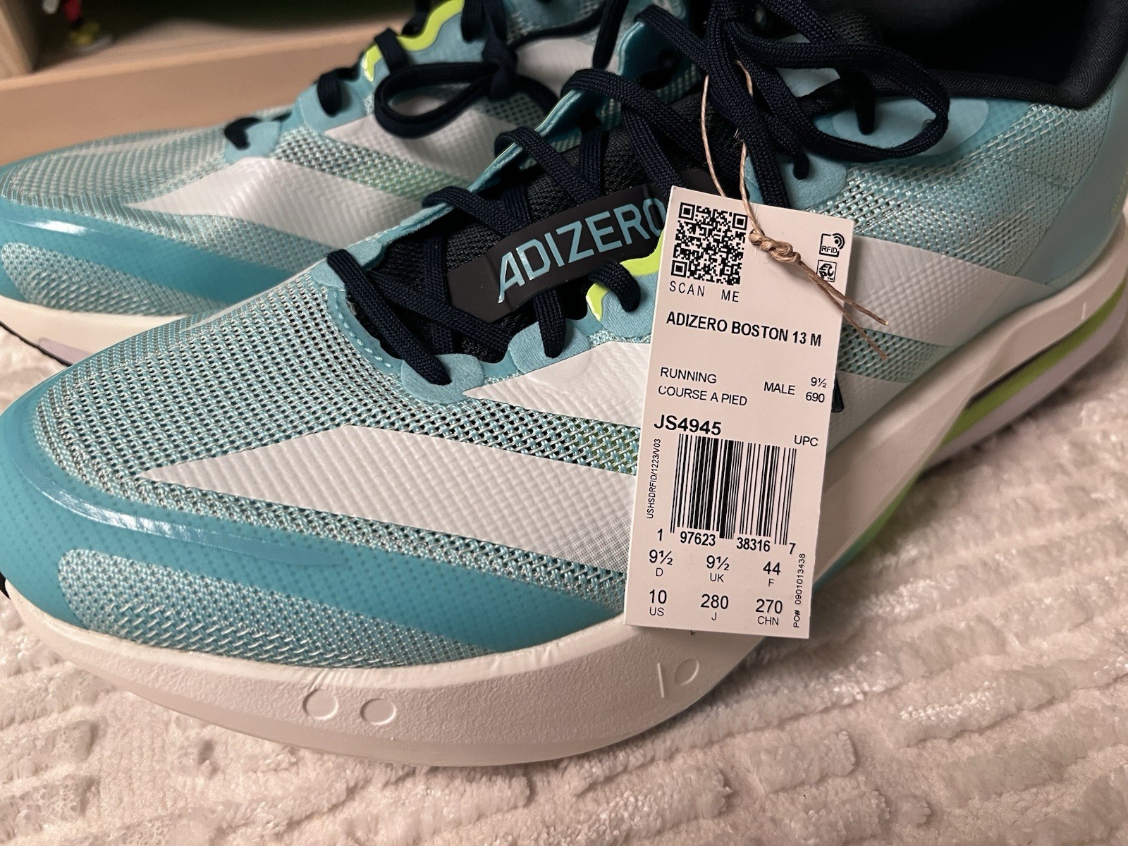 ADIDAS Adizero Boston 13 Running Shoes Mens Size 10 Flash Aqua JS4945