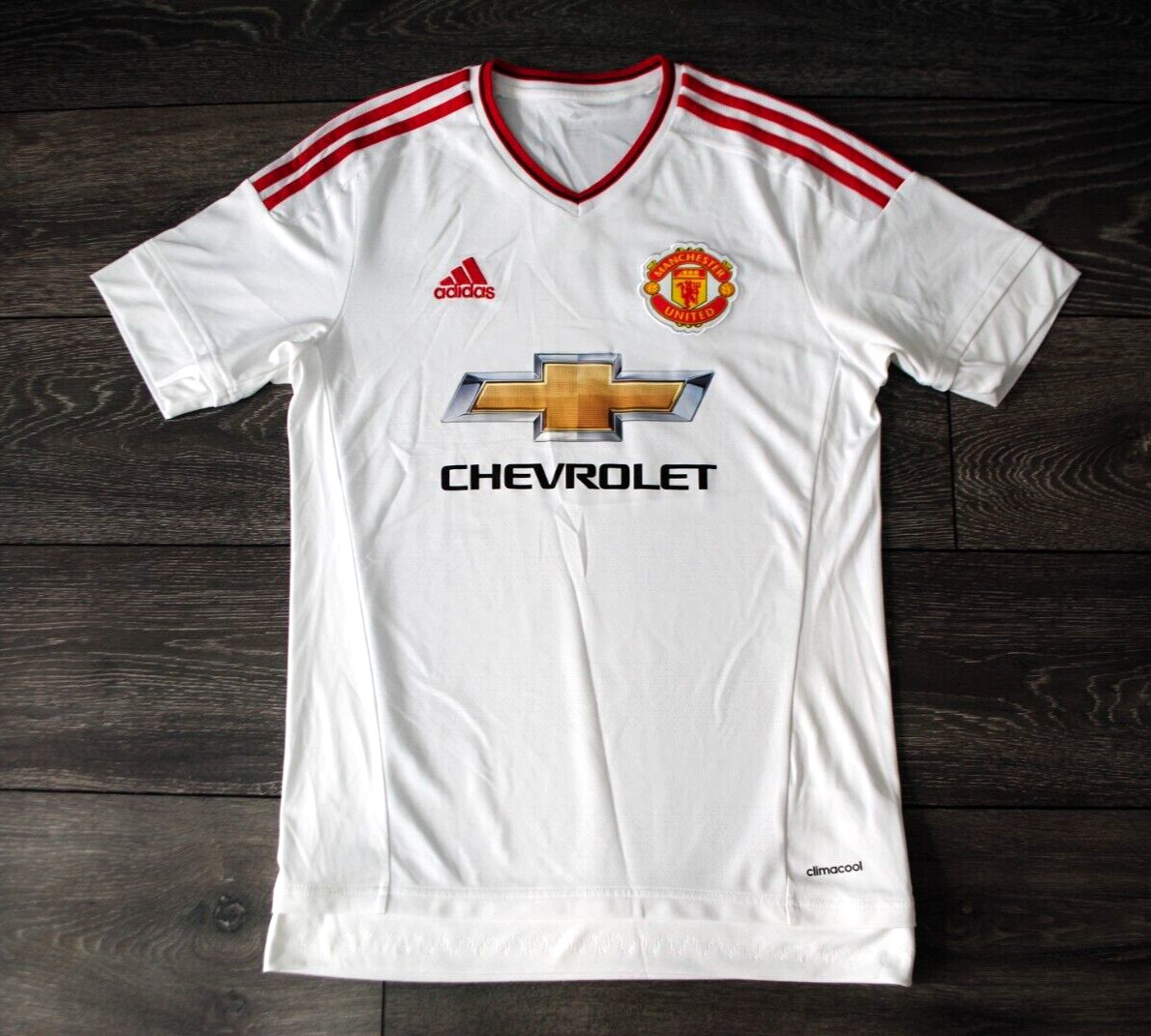 MANCHESTER UNITED AWAY FOOTBALL SHIRT 2015-2016 ADIDAS WHITE SIZE MENS SMALL