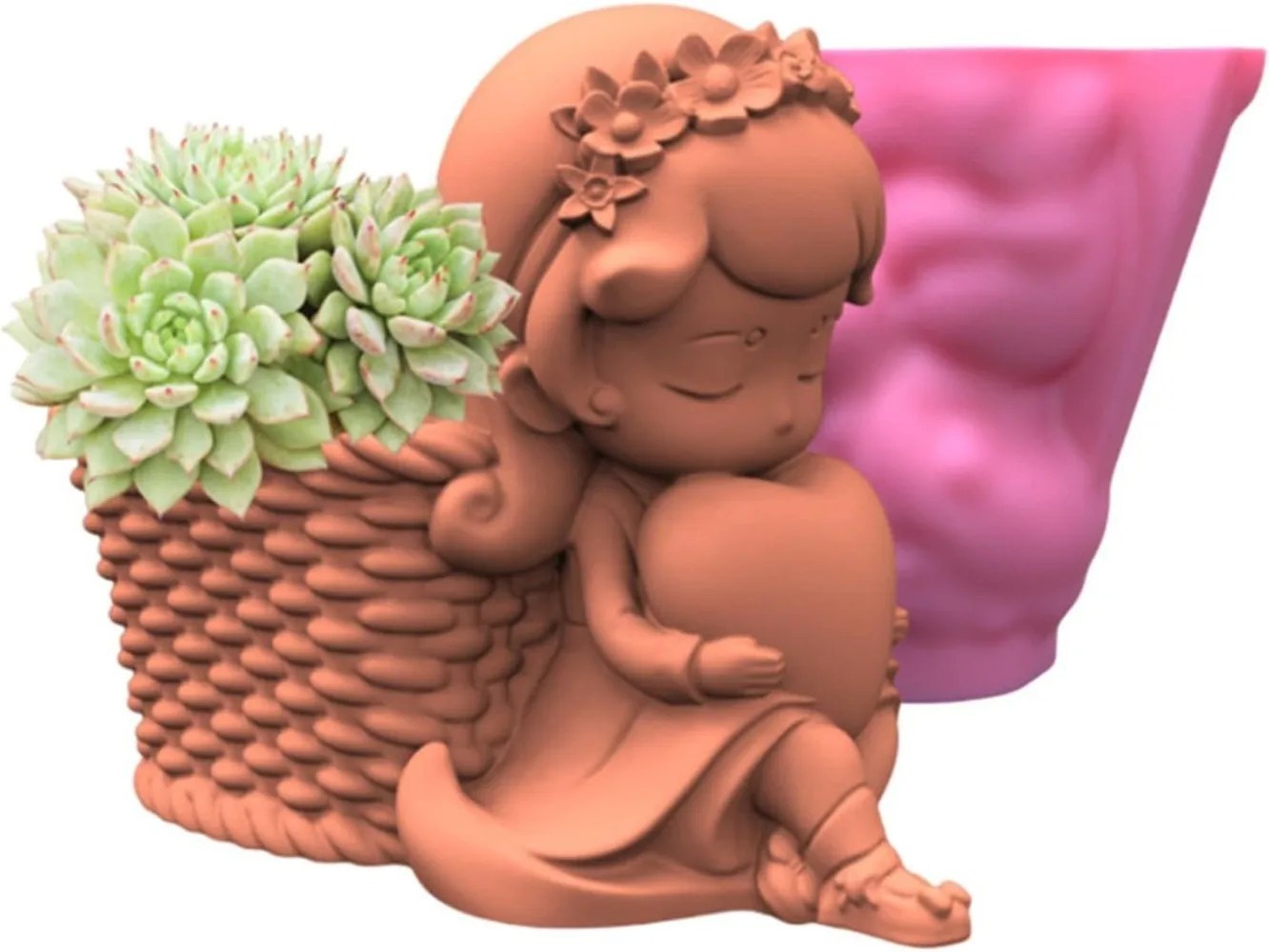 Baby Girl Basket Planter Silicone Mold Gypsum Vase Heart Flowerpot Art DIY Mould