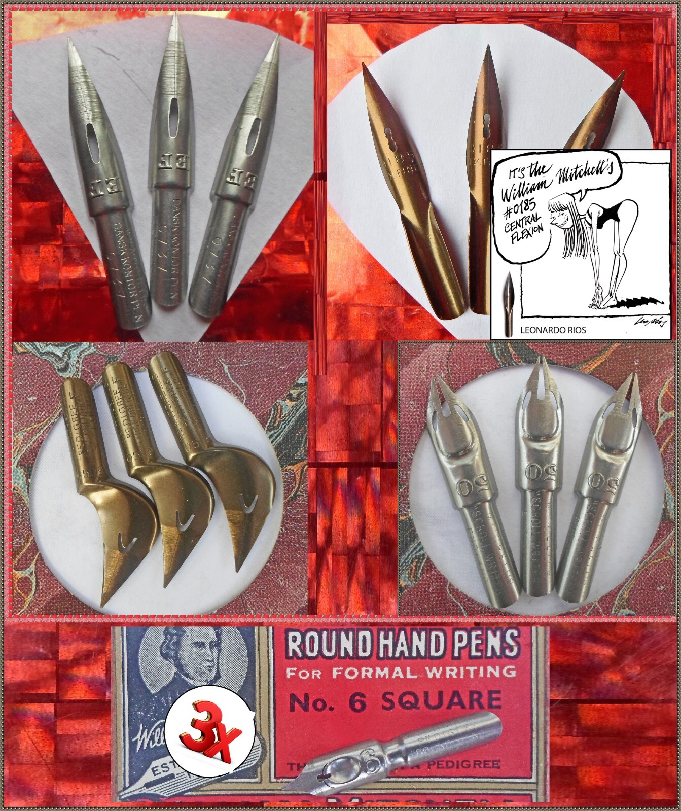 3 vintage W.Mitchell's nibs: 0185 EF, 0599 F, 0737 EF, Scroll Writer 50, Round 6
