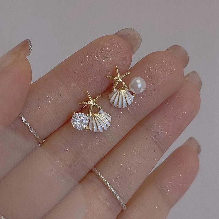 Seakuur Boho Starfish Shell Earrings Statement Star Large, White