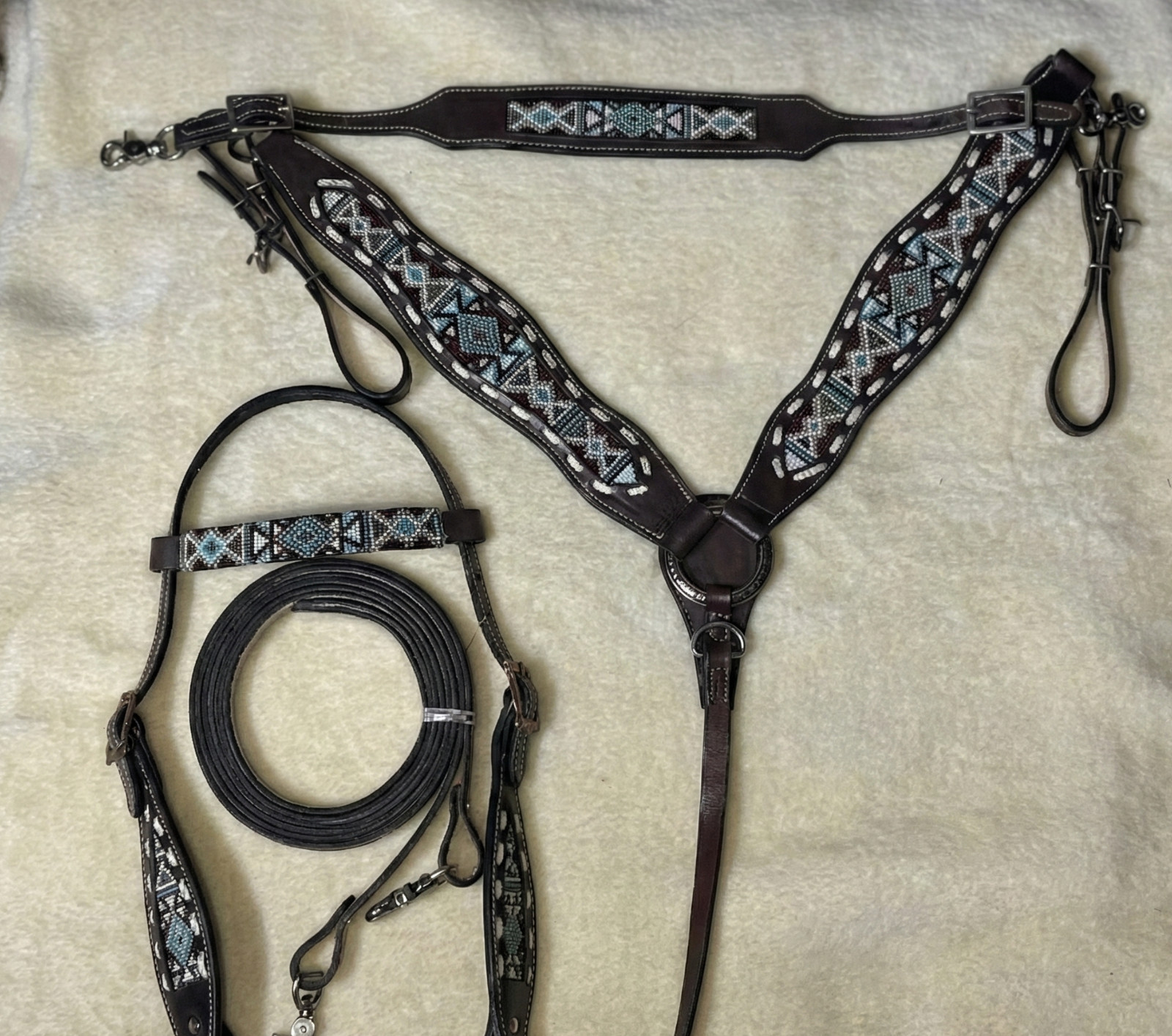 Martin Saddlery Western Premium Leather Equestrian Bead Headstall, Breast Collar