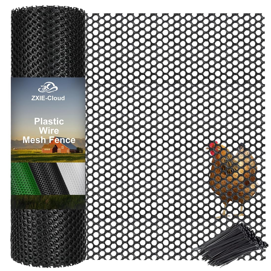 Plastic Chicken Wire Mesh Fence,Plastic Roll 16INx10FT, Black