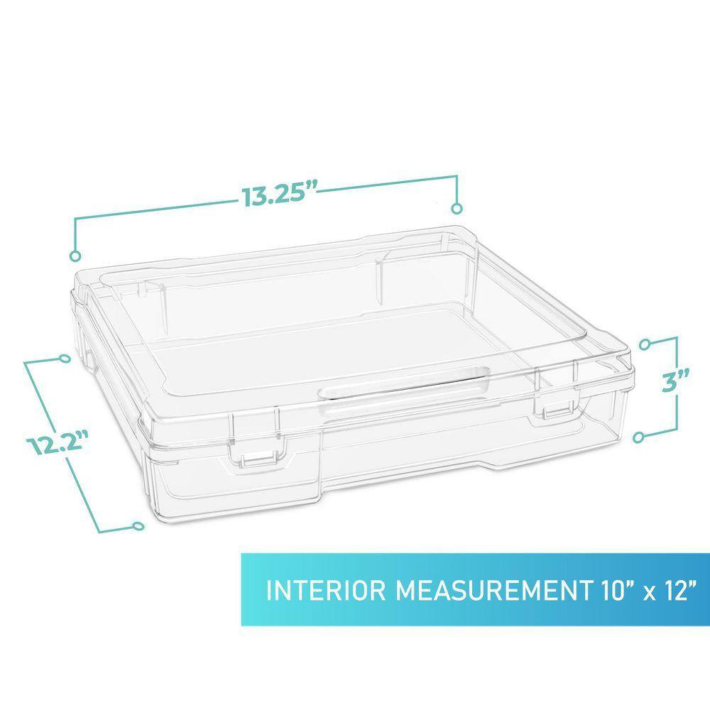 Stackable Snap-Tight Storage Containers, Clear, 12.2 In. W X 3 In. H Plastic Des