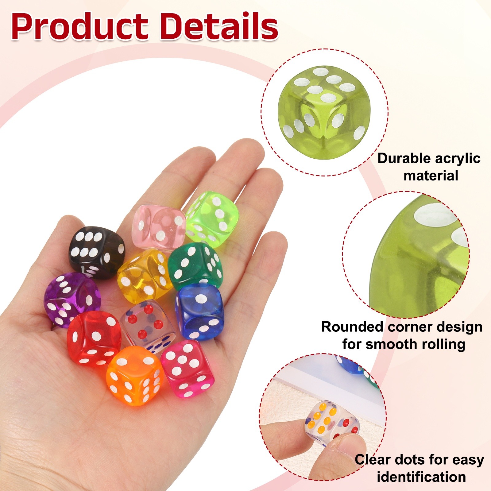 50Pcs Translucent Polyhedral Dice 16mm Square Dice W Rounded Edge, Grass Green