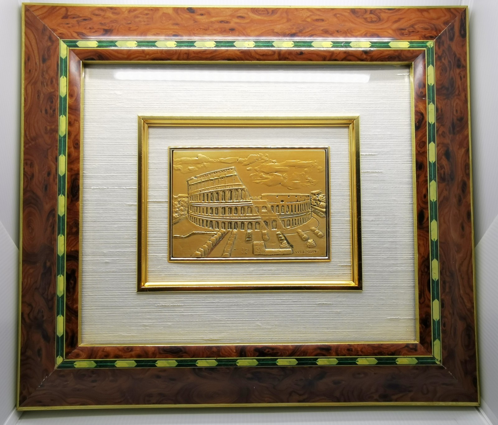 Vtg 1990s Italian Gilt 925 Sterling Silver 38cm Framed Picture Of Colosseum Rome