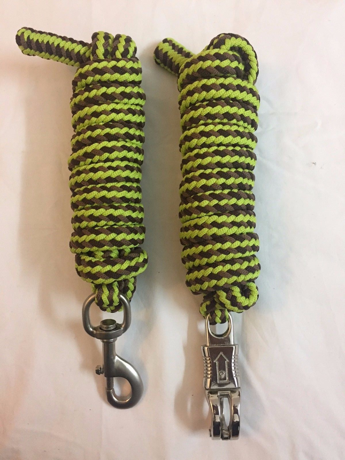 Western Set of 2 Nylon Braided and Knotted Horse Leads with Steel Snaps