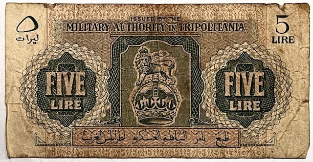LIBYA - Military Authority in Tripolitania - 5 Lire ND(1943) - Very Good