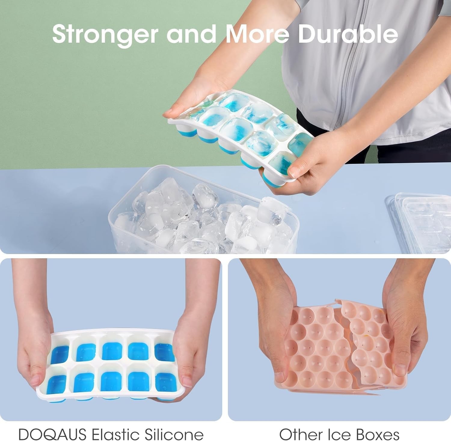 DOQAUS Ice Cube Tray with Lid and Bin - 4 Pack Silicone Ice Cube Trays for Freez