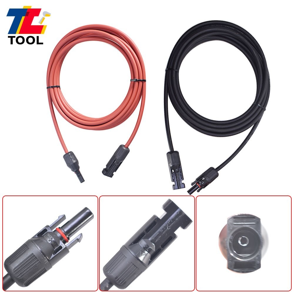 1 Pair 12AWG 15ft Black+Red Solar Panel Extension Cable Wire Connector