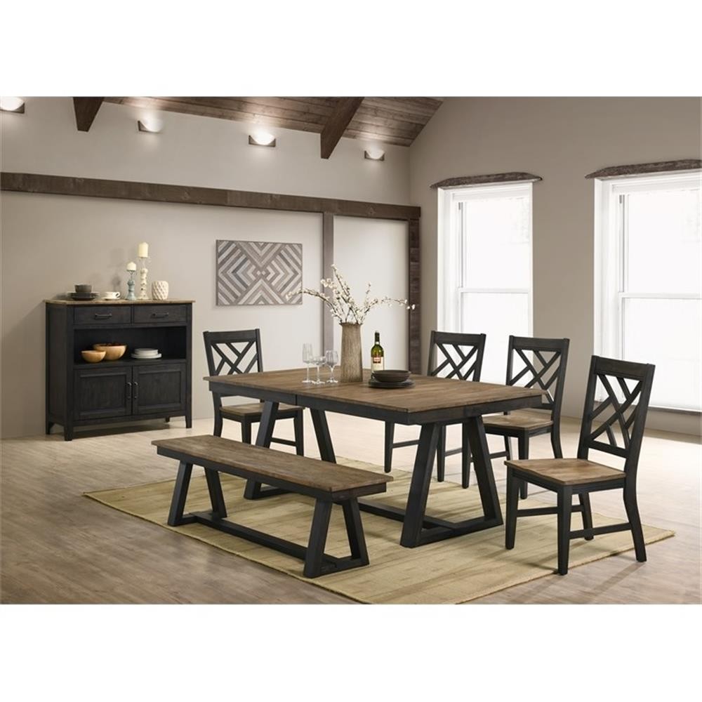 Pemberly Row Wood Lattice Back Chair in Brown/Pecan (Set of 2)