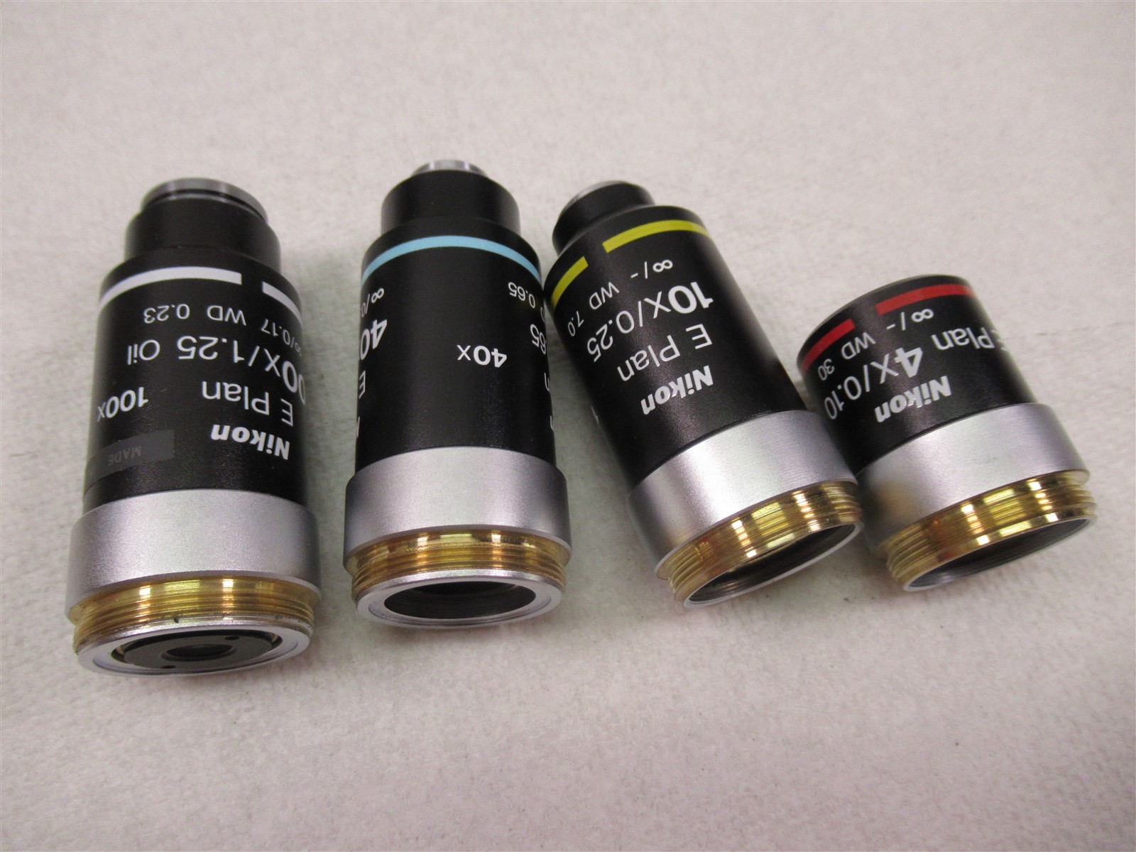 Nikon E Plan Microscope Objective Lenses Lot of 4 100x Oil 40x 10x & 4X Eclipse