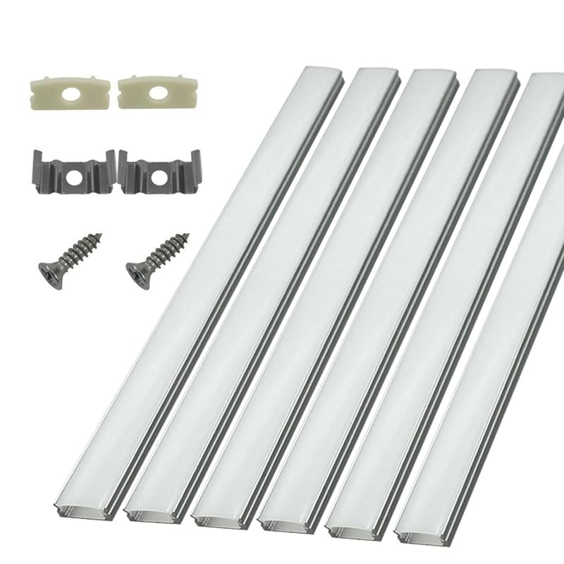 6-Pack 30cm/1ft 17.2x7mm Aluminum Channel System U Shape with Cover, Light Di...