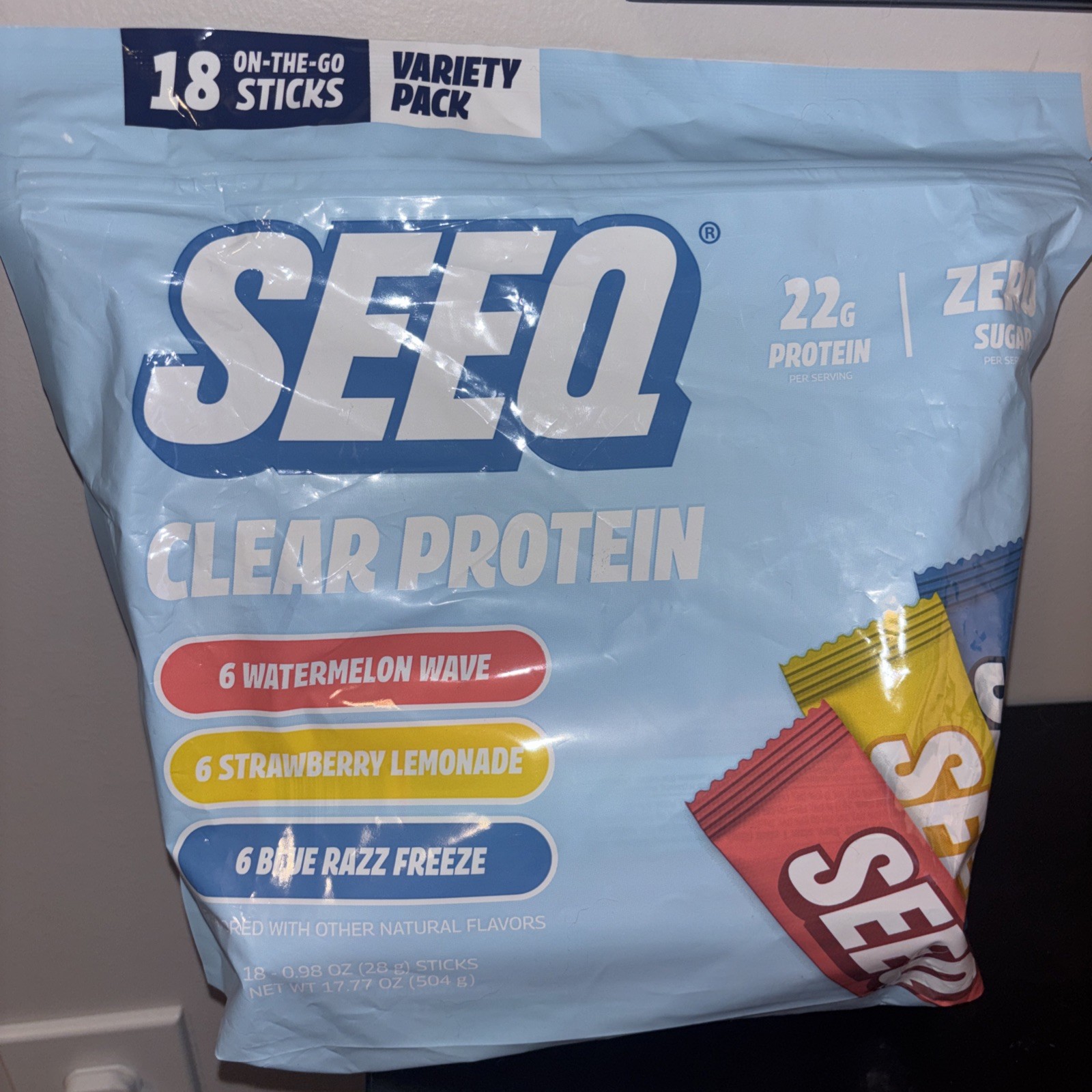 SEEQ Clear Protein Powder Sample Pack - 18 On-The-Go Sticks - 22g Clear Whey