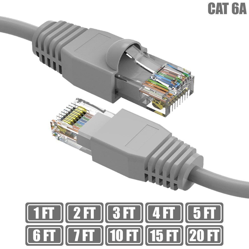 1FT - 20FT Cat6A RJ45 Network LAN Ethernet Cable Cord UTP Copper Wire 24AWG Gray