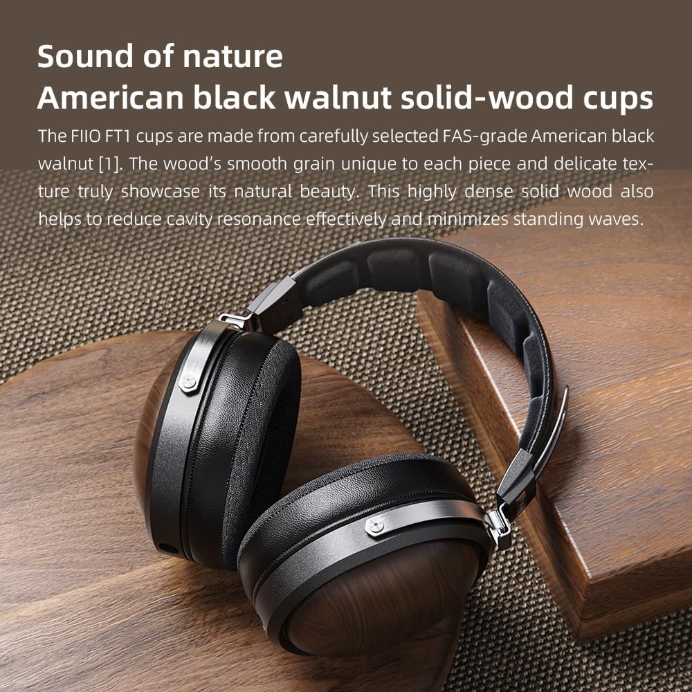FiiO FT1 32Ω Large Dynamic Driver Headphones with Solid Wood Cups (Black)