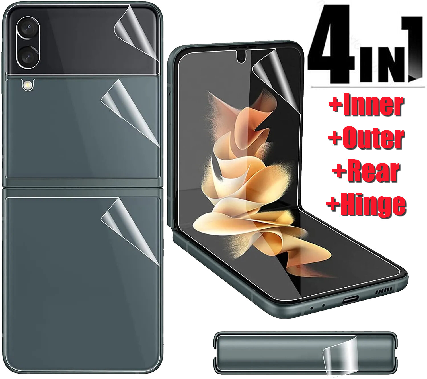 For Samsung Galaxy Z Flip 6/5/4/3/1 Hydrogel Front+Inside+Hinge Screen Protector