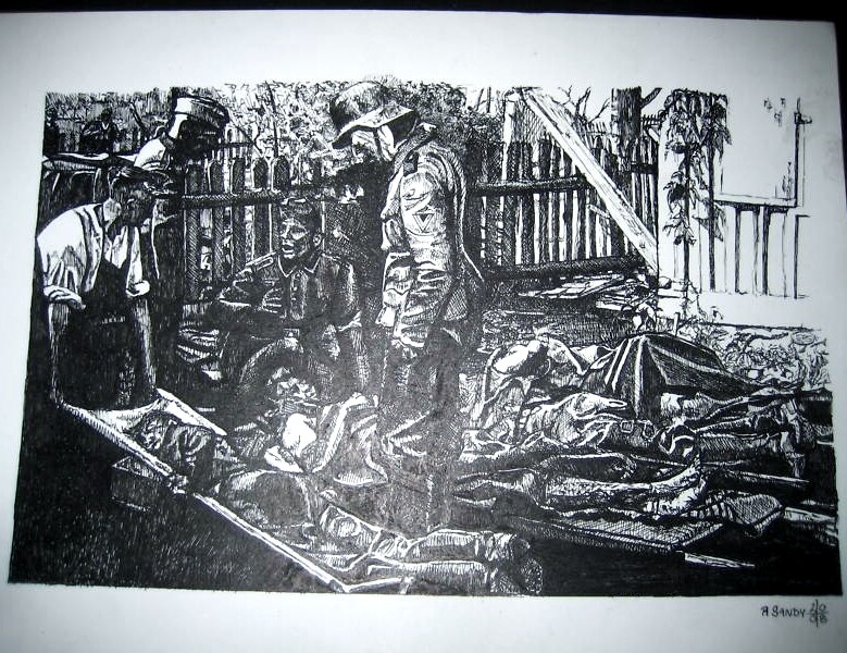 WW2 German Fine Art Drawing Print Poster WWII Wounded Soldiers Field Hospital