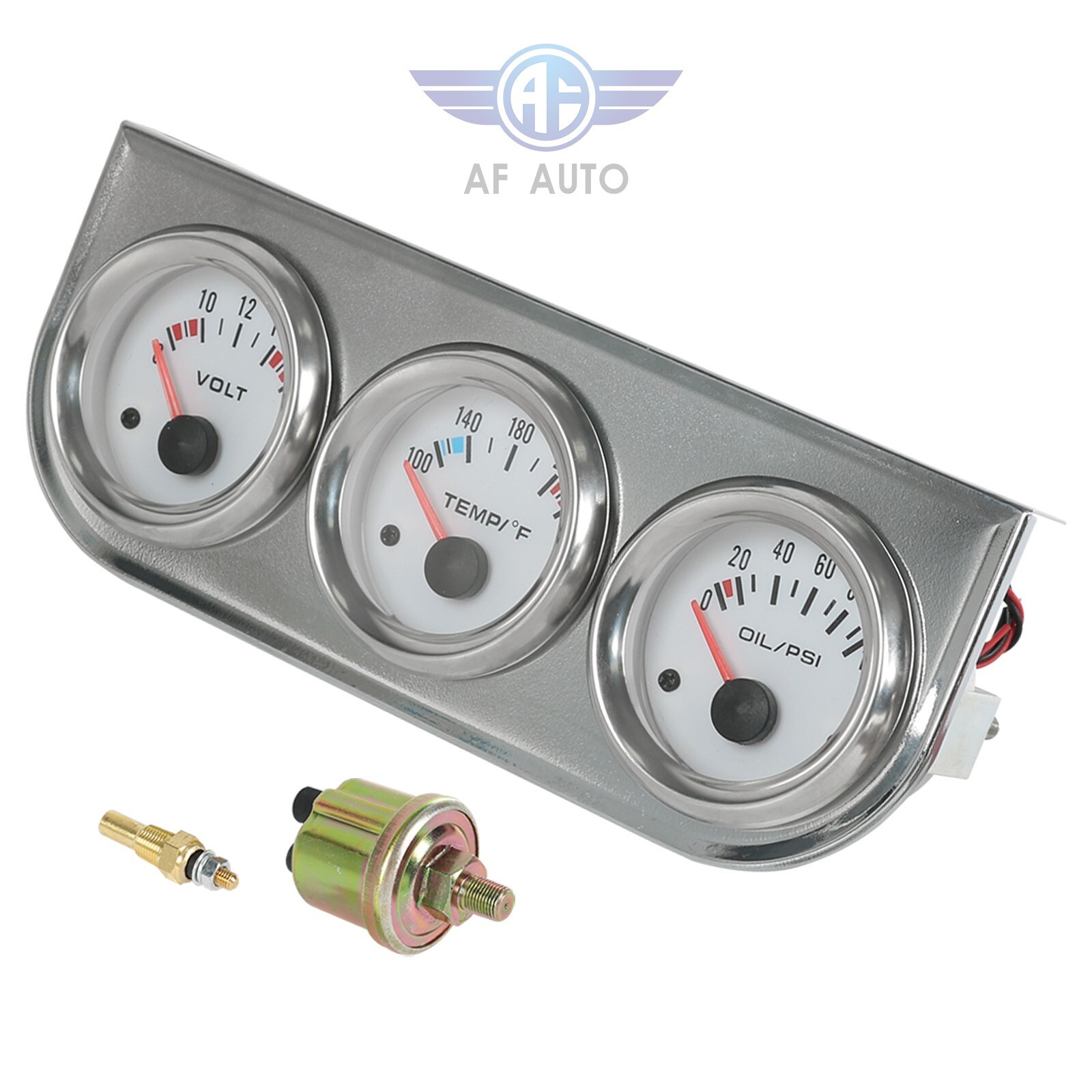 Chrome 2'' 52mm Mechanical Triple 3 Gauge Set Oil Pressure Volt Meter Water Temp