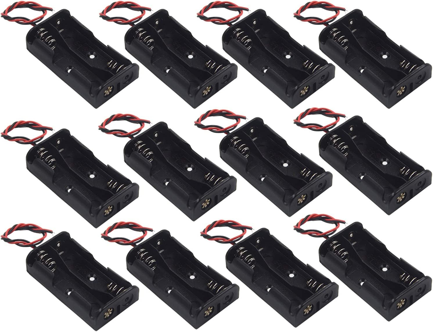 12Pcs AA Battery Holder Case with Wire Leads - 2 x 1.5V Battery Boxes