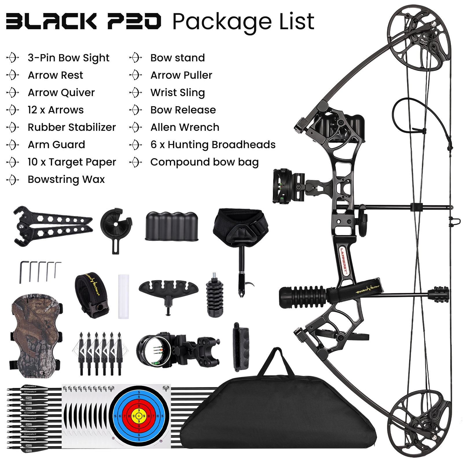 Adjustable Compound Bow Set for Adults & Teens, 0-70 Lbs Draw Weight