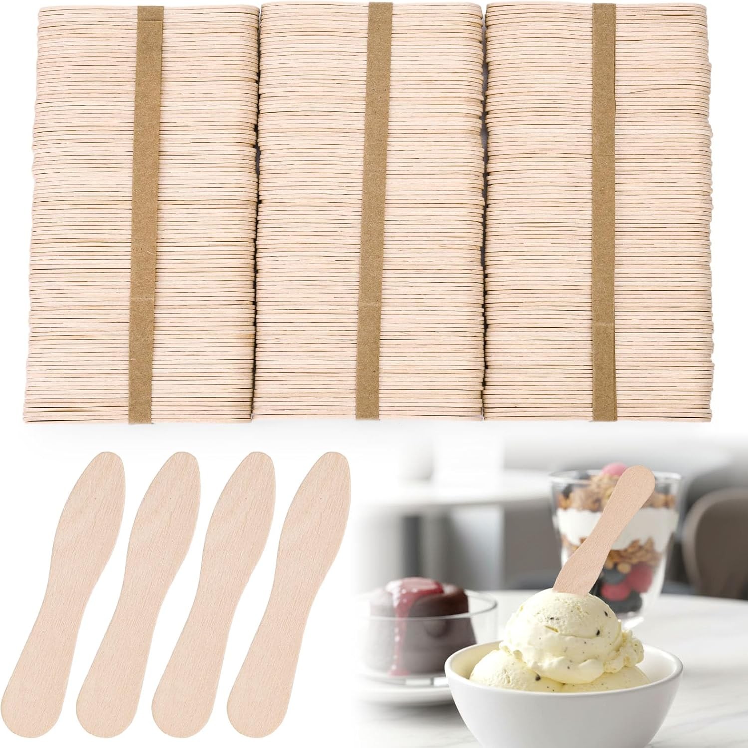 Small Wooden Spoons, Mini Single-Use Dert Tasting Spoons, 3 Inch