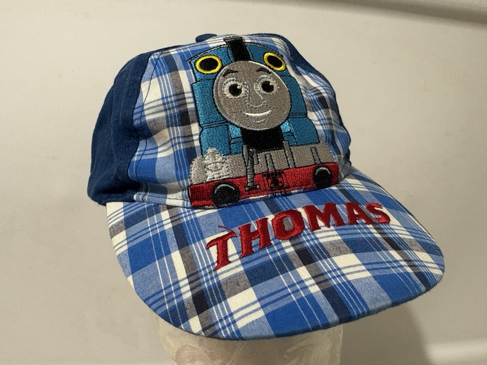 Thomas and Friends Cap Hat Toddler One Size Blue Plaid Embroidered Adjustable