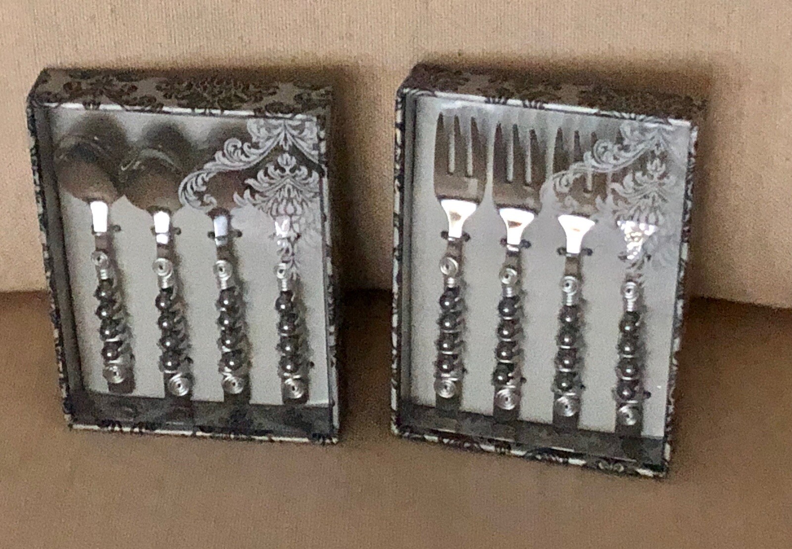 Wild Eye Design Wire & Pearl Appetizer Spoon & Forks - 2 BOXES LOT NEW