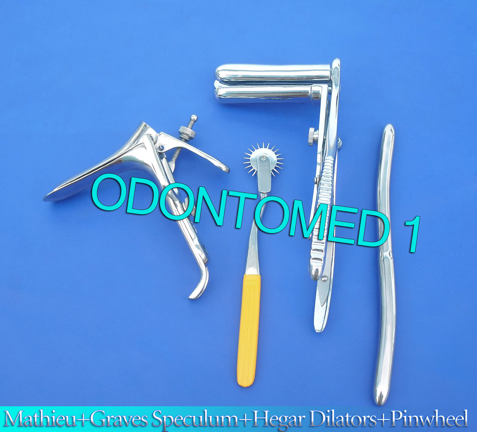 Mathieu Speculum+ Hegar Dilator+Yellow Pinwheel &Graves Vaginal Speculum Large