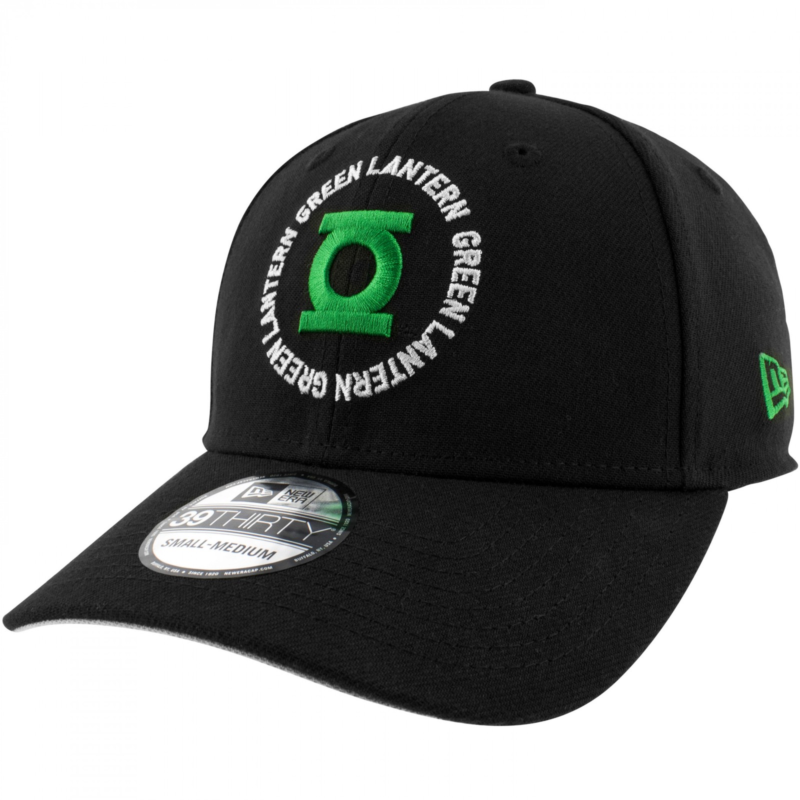 Green Lantern Logo New Era 39Thirty Fitted Hat Black