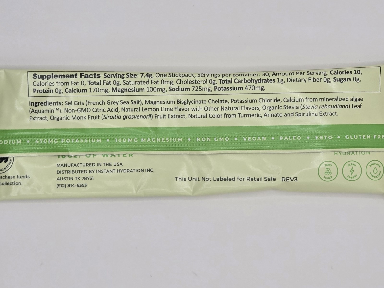 Instant Hydration Electrolyte Powder Packets Lemon Lime - 25 Packets-NEW