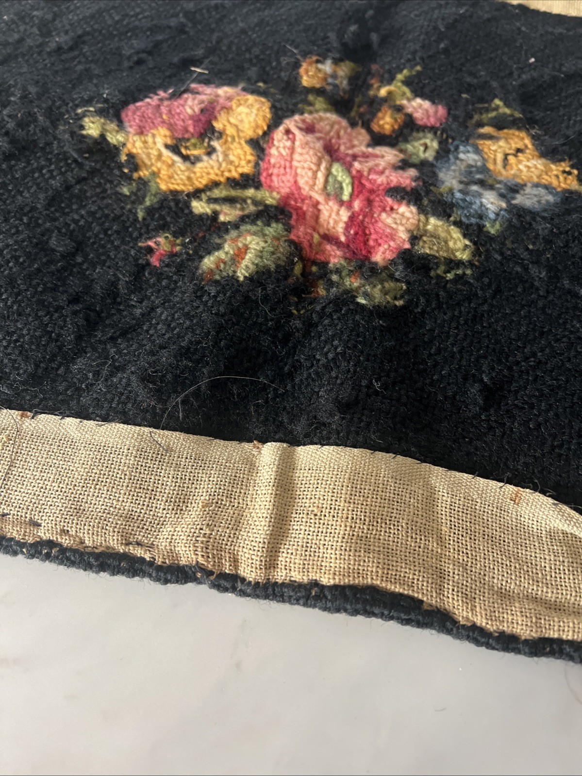 Handmade Vintage Needlepoint Floral Stool cover