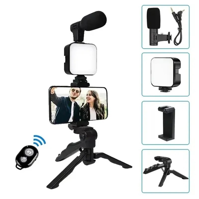 Smartphone Vlogging Kit for iPhone Android with Tripod Mini Microphone Starter