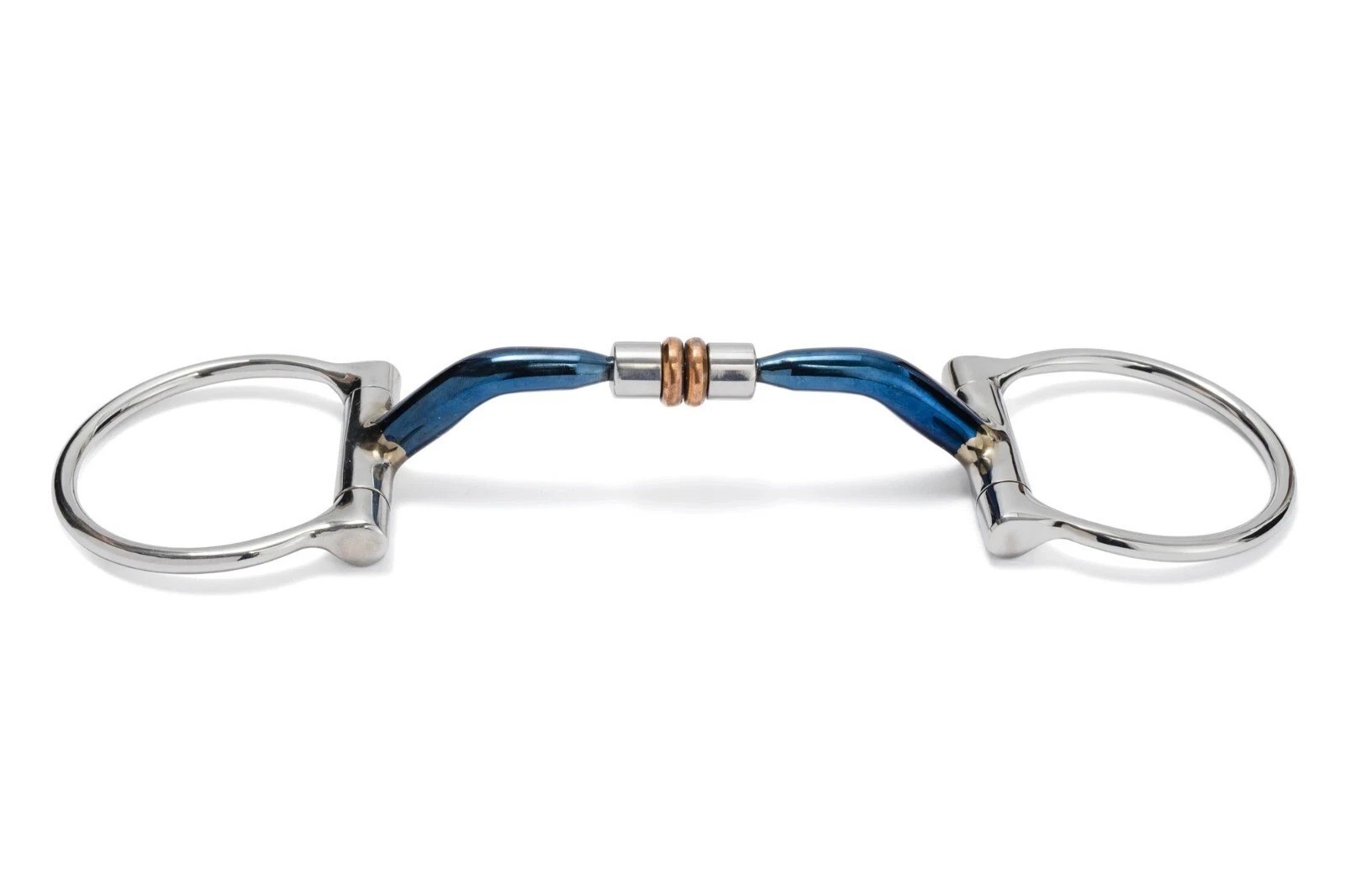 Blue Sweet Iron D-Ring Snaffle Bit with Copper Rollers - Western Horse Bit