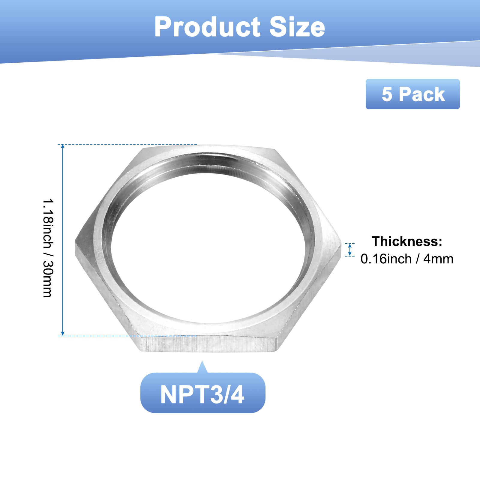 5-Pack Cast Pipe Fitting Hex Locknut, NPT3/4 Female Thread Hex Locking Nut