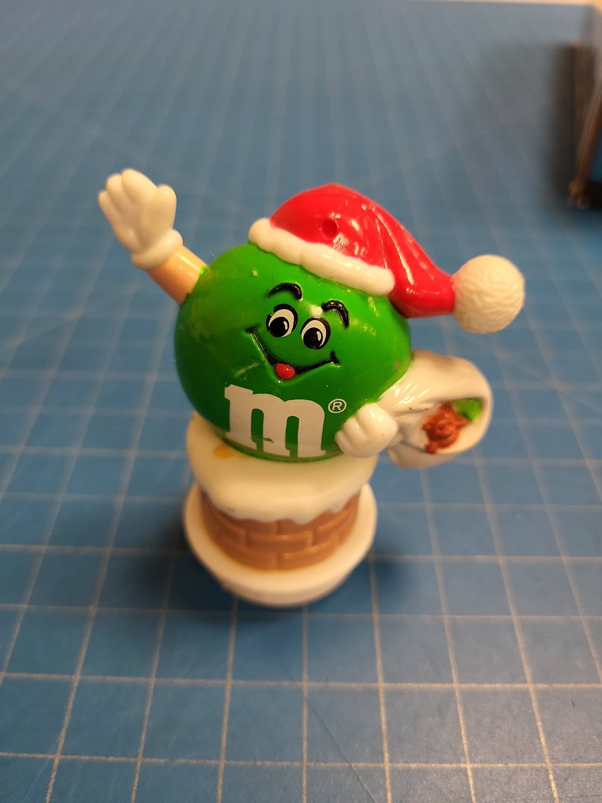 M&M Green Candy Dispenser Christmas Santa Hat Chimney Mars Inc 1998 Figure