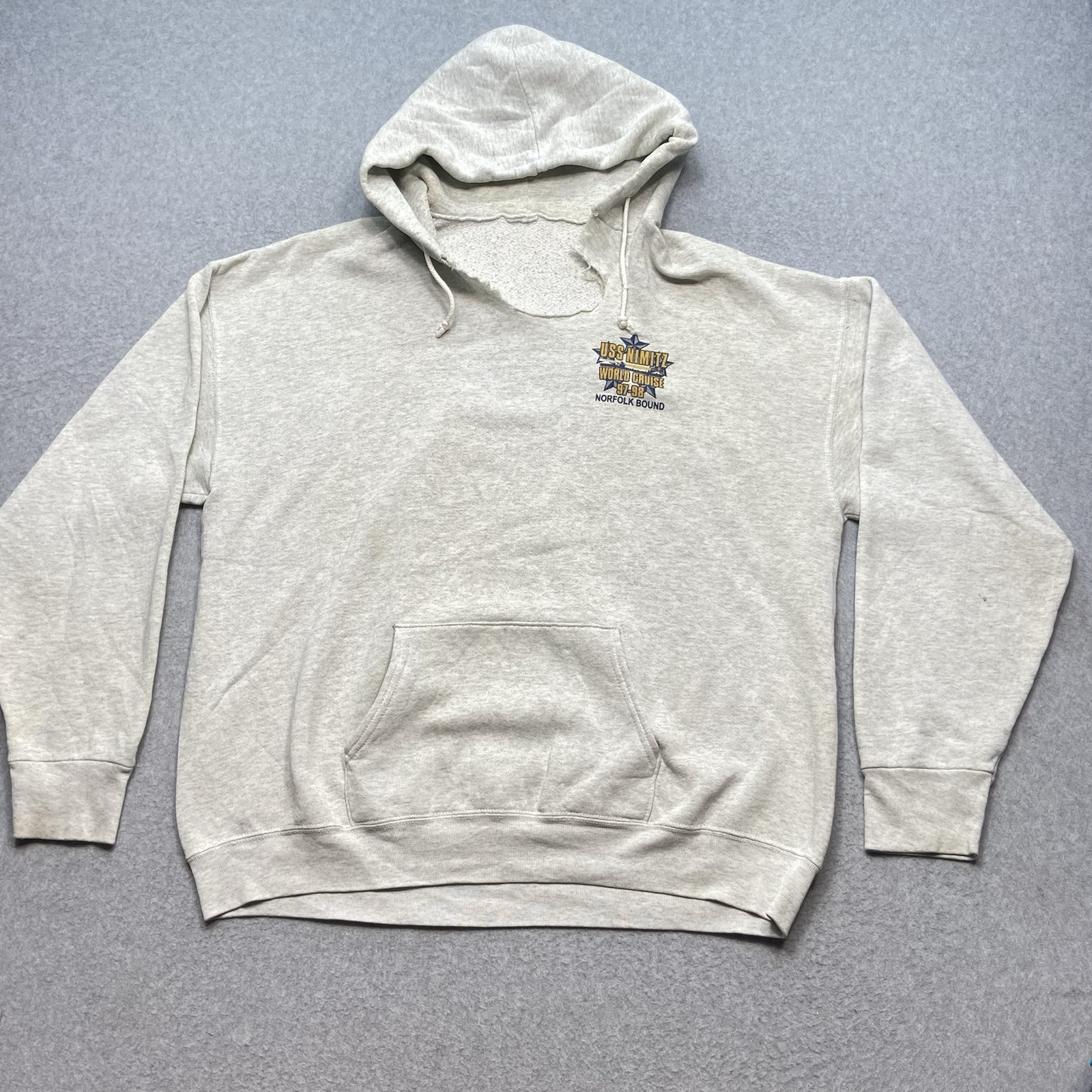 Vintage 90's USS NIMITZ CVN 68 US Navy Hoodie Sweatshirt Sz 2XL Distressed
