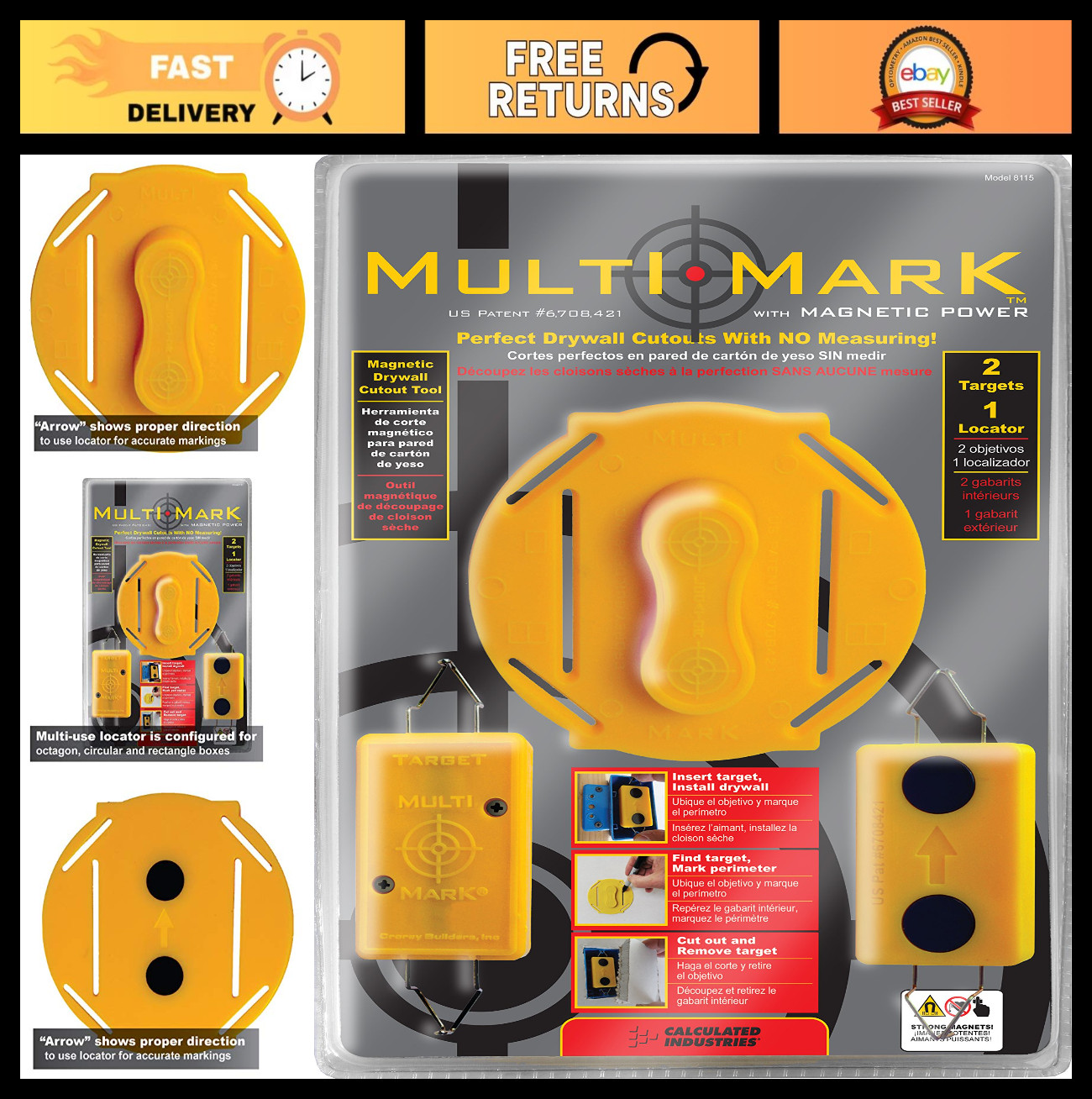 Multi Mark Drywall Cutout Locator Tool - Magnetic Targets & Locator Kit, Accurat