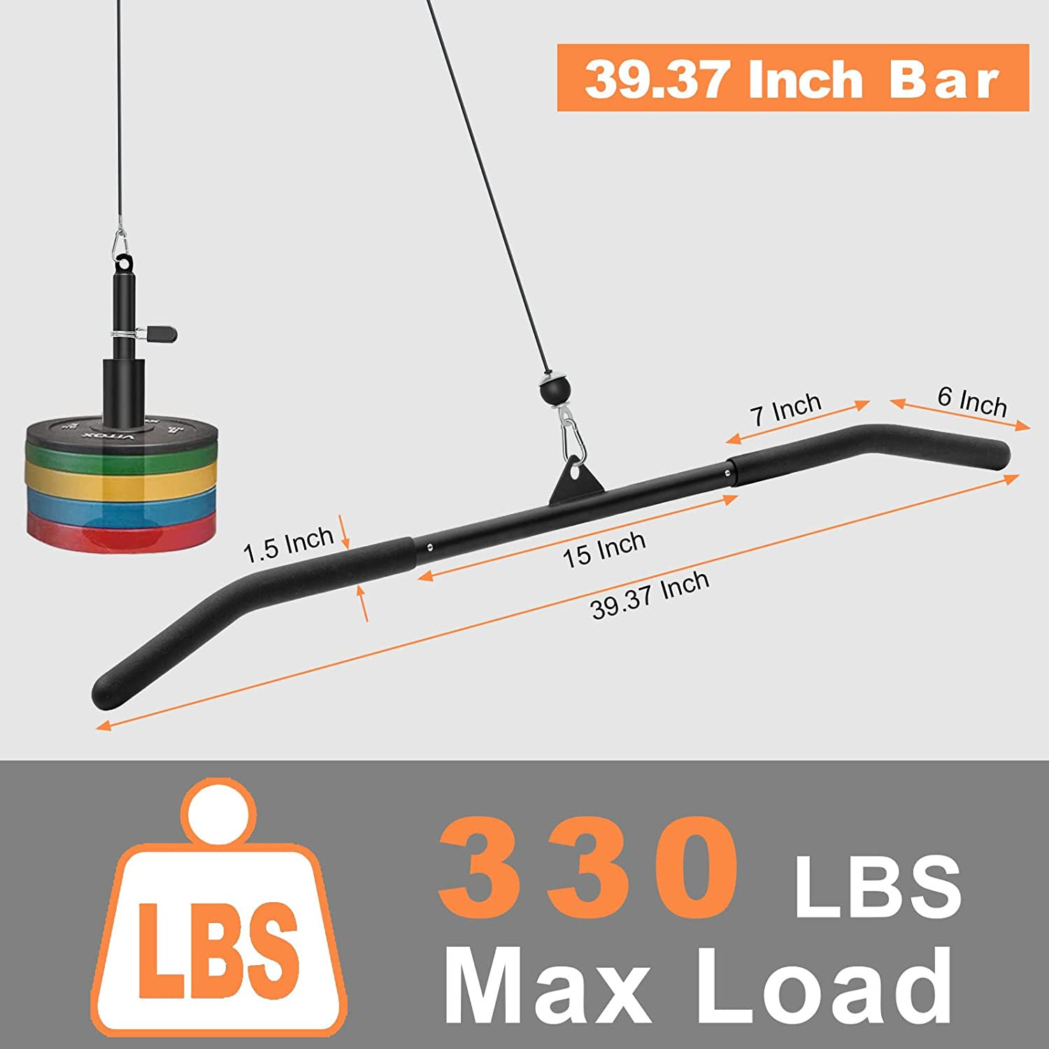39.37 Inch LAT Pulldown Bar Attachment for Pulley Cable Machine, Curl Tricep Pre