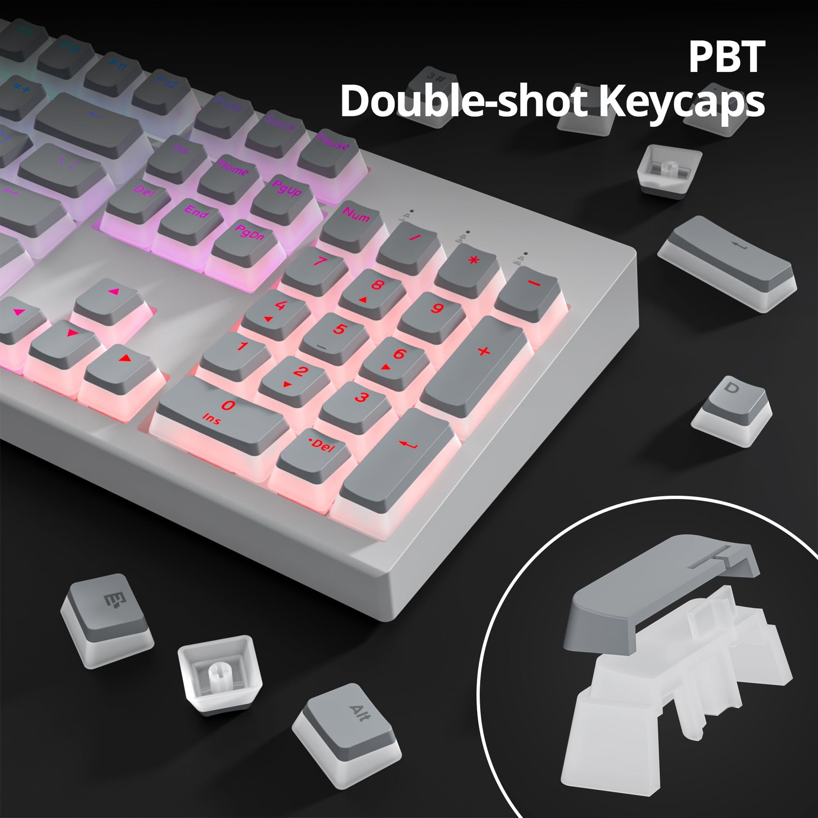 117Key Grey Pudding Keycaps OEM Profile PBT Translucent Backlight Gaming
