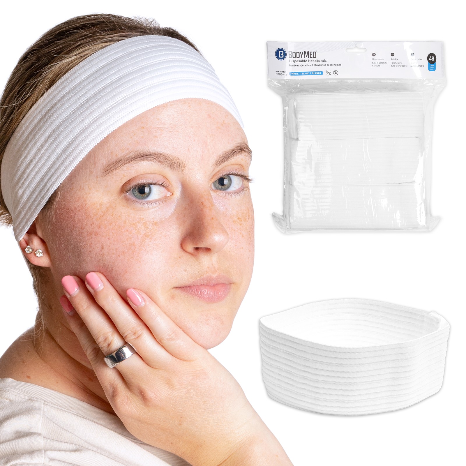 BodyMed Disposable Medical & Spa Headbands - 48 Count, Easy Closure for One-Time