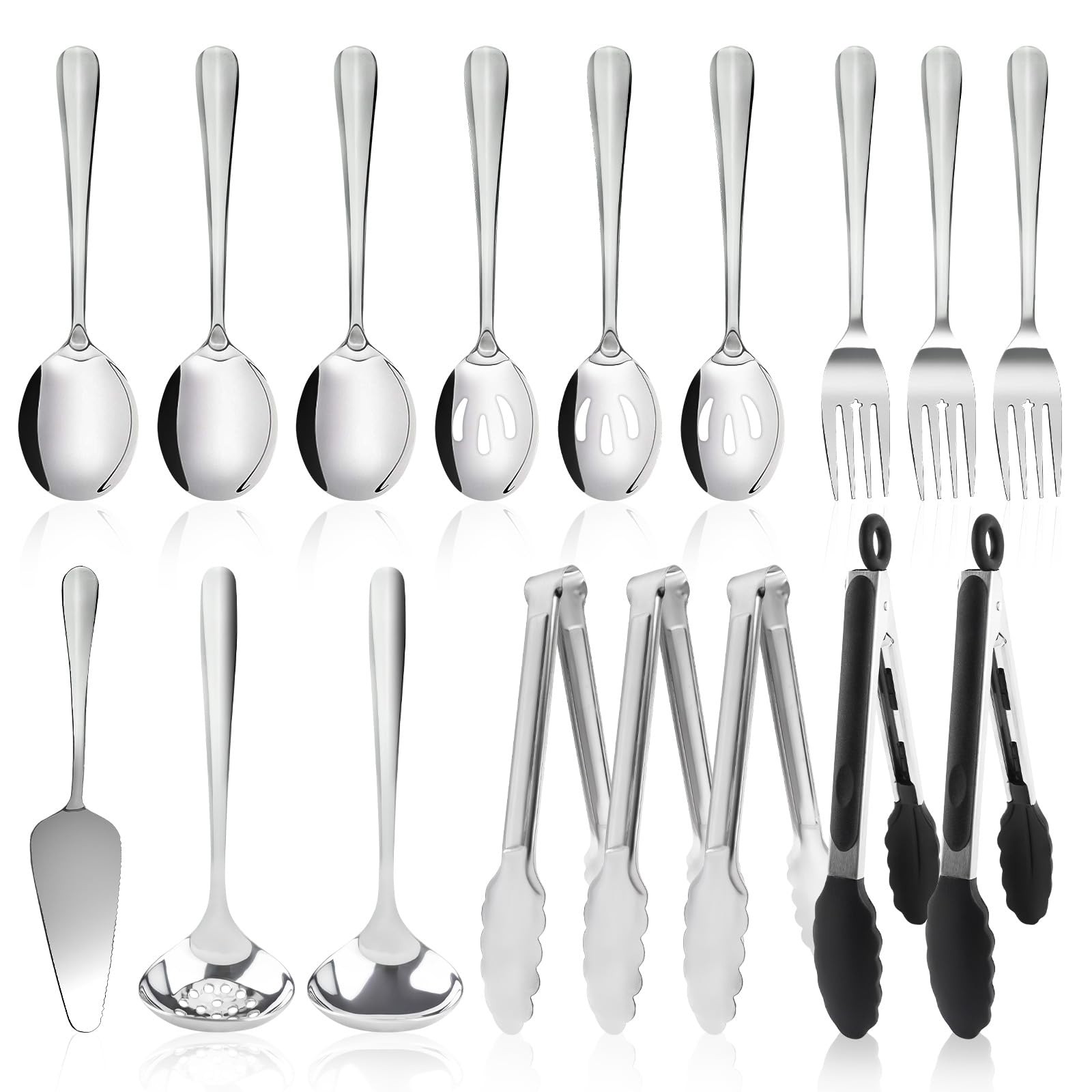 17PCS Serving Utensils Set Flatware, Stainless Steel Serveware Large Serving ...