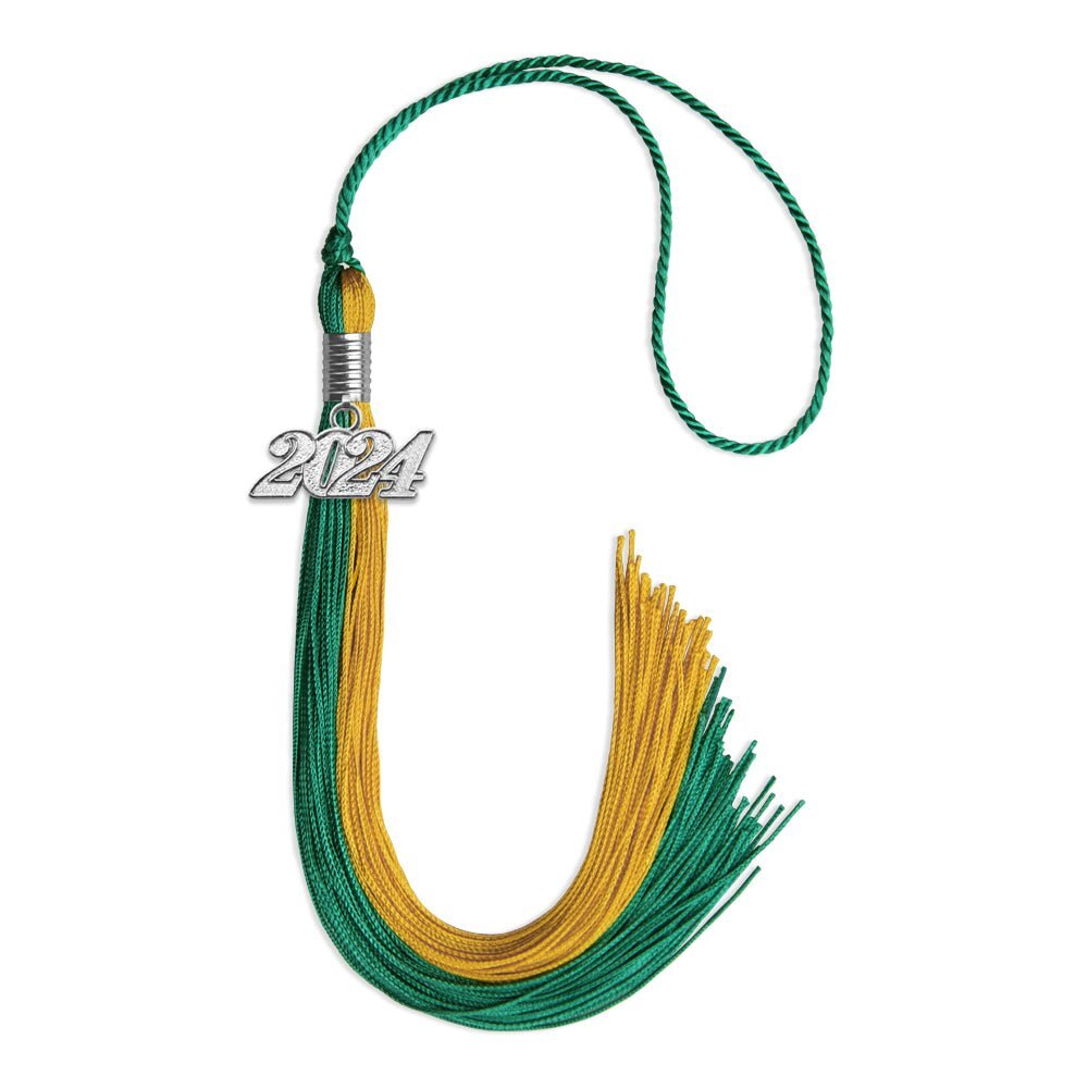 Endea Graduation Emerald Green/Bright Gold Tassel With Silver Date Drop
