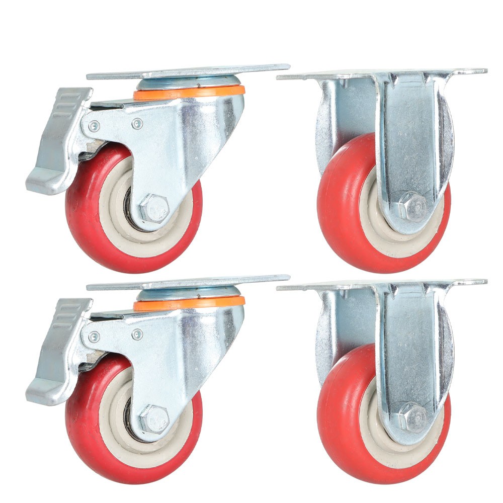 4 Pcs Red 3 Inch Caster Wheels Heavy Duty Swivel Plate Replacement Wheels