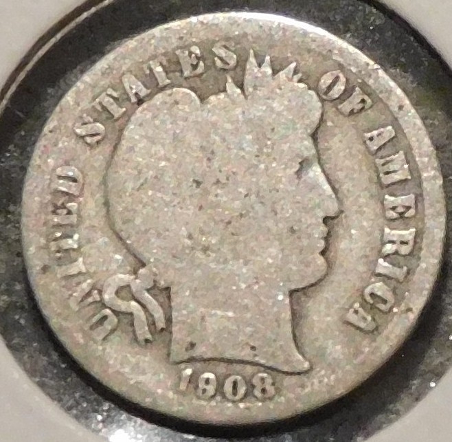 Silver Dime - Barber - 1908-D - Set Break