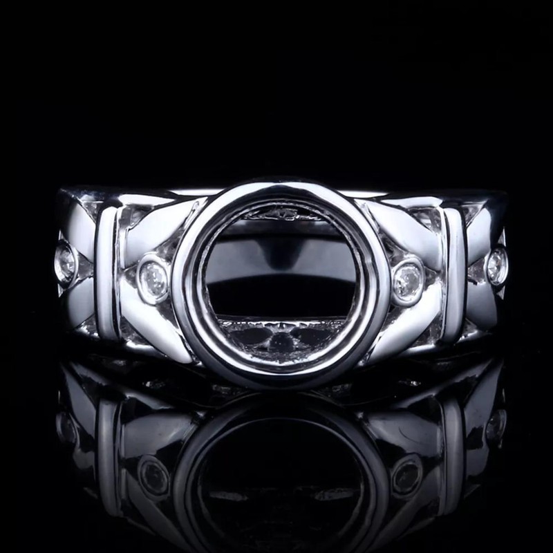 8mm Round Semi Mount Ring Solid 925 Sterling Silver Wide Band Bezel Setting Ring